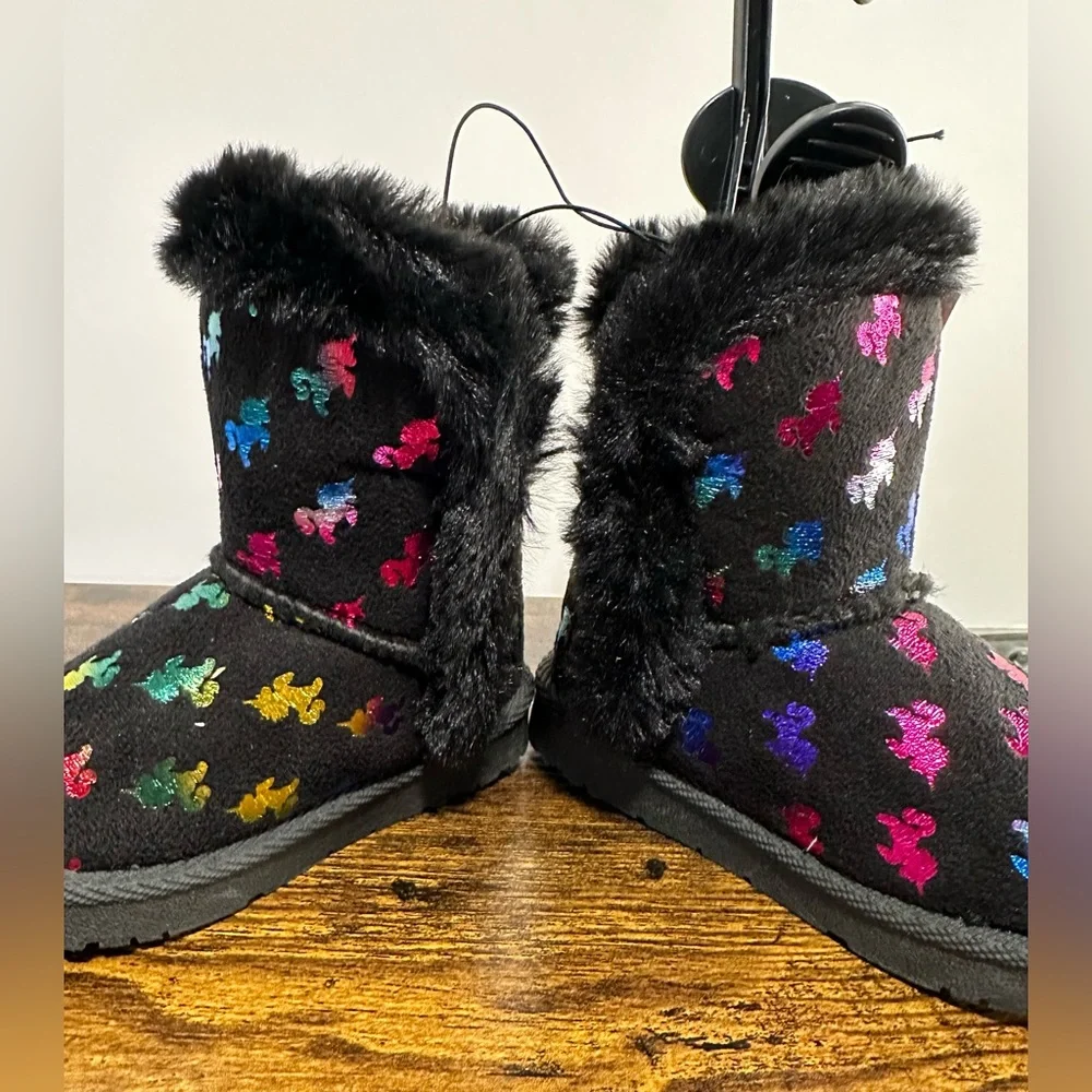 Olivia Miller Girl Toddler Black/Multi Unicorn Winter Boots NWT Size 7